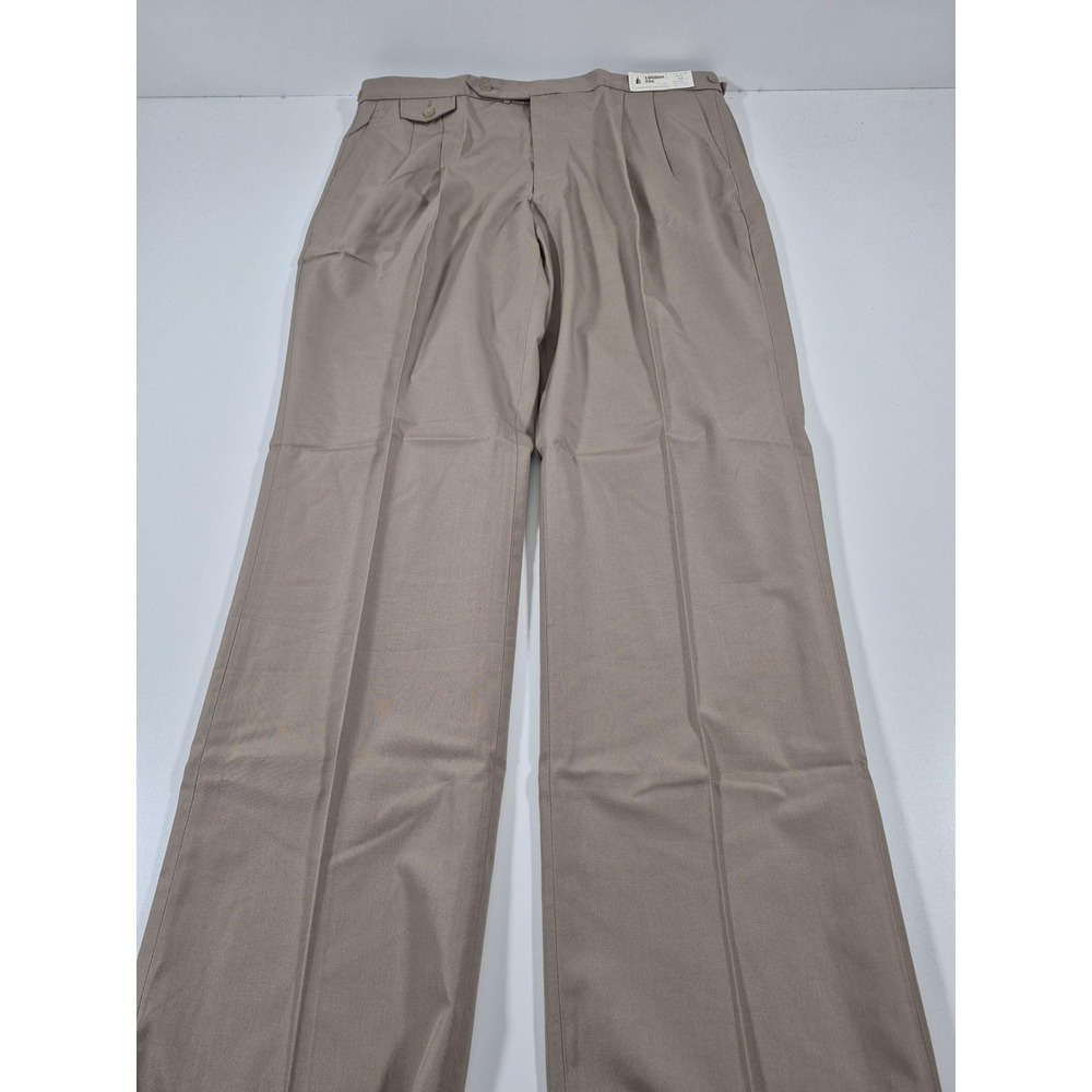VTG London Fog Dress Pants Mens 42x36 Beige Cotton Poly Pleated Golf Unhemmed